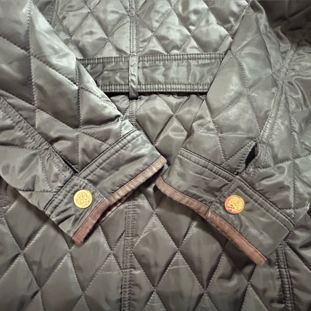 Vince Camuto Black Quilted Jacket with Brown Trim and Gold Accents Size 1X - Picture 14 of 14